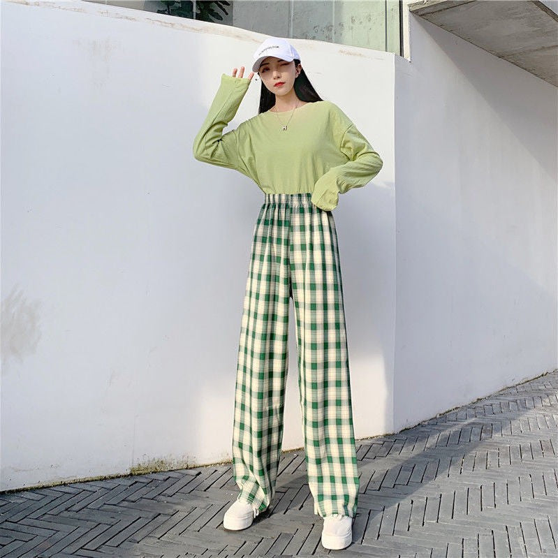 Plaid Wide Leg Pants Women Casual Pants - Minihomy