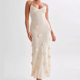 Women's Braces Skirt Three-dimensional Flower Knitted Backless Lace-up Dress