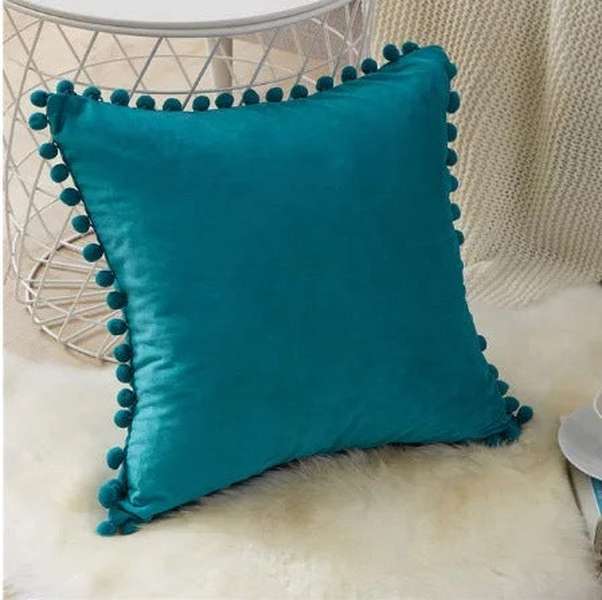 Ball lace pillow velvet solid color sofa short plush ball cushion cover - Minihomy