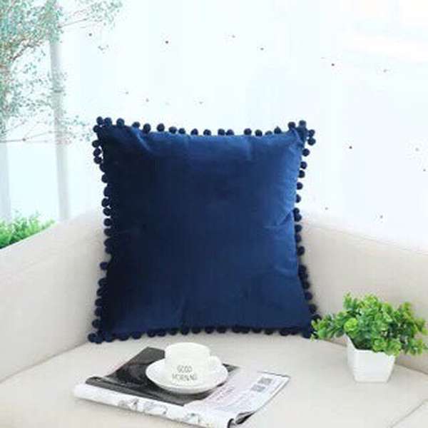 Ball lace pillow velvet solid color sofa short plush ball cushion cover - Minihomy