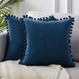 Ball lace pillow velvet solid color sofa short plush ball cushion cover - Minihomy