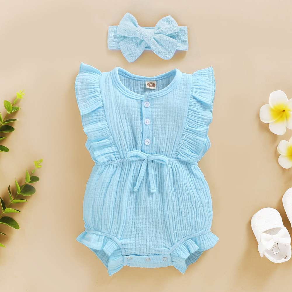 Lace Sleeve Double-Sided Ruffled Triangle Romper - Minihomy