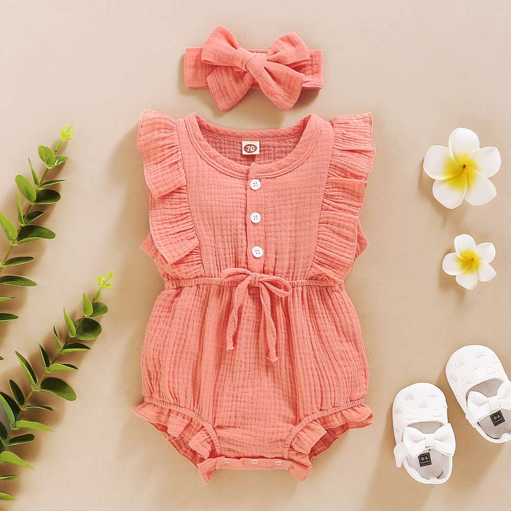 Lace Sleeve Double-Sided Ruffled Triangle Romper - Minihomy