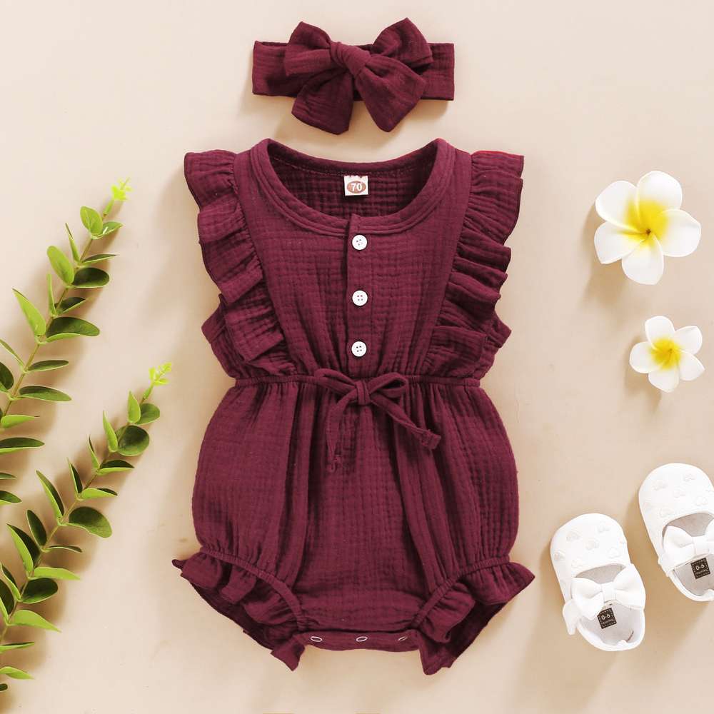 Lace Sleeve Double-Sided Ruffled Triangle Romper - Minihomy