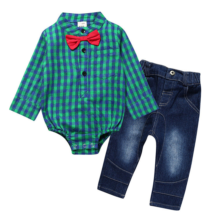 Boy Gentleman Plaid Suit Baby One-Piece Suit - Minihomy