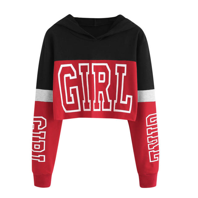 Crop Top Hoodie  Sweatshirt Hoodies Women Patchwork Lett - Minihomy