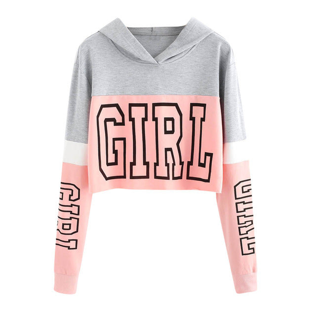 Crop Top Hoodie  Sweatshirt Hoodies Women Patchwork Lett - Minihomy