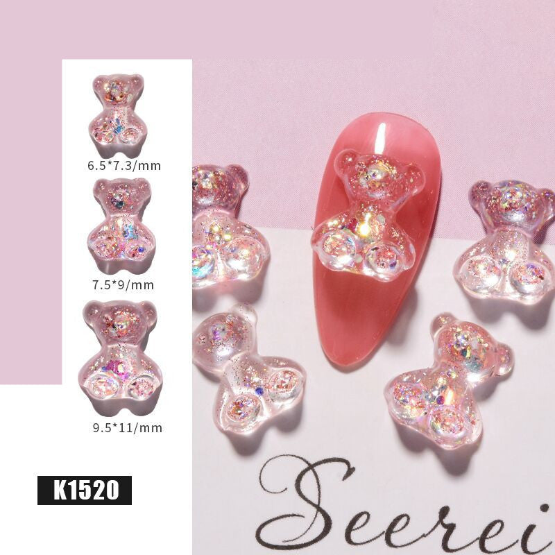 3D Cute Bear Resin Nail Art Decorations Crystal Gummy Bear Nail Glitter Jelly Ornaments - Minihomy