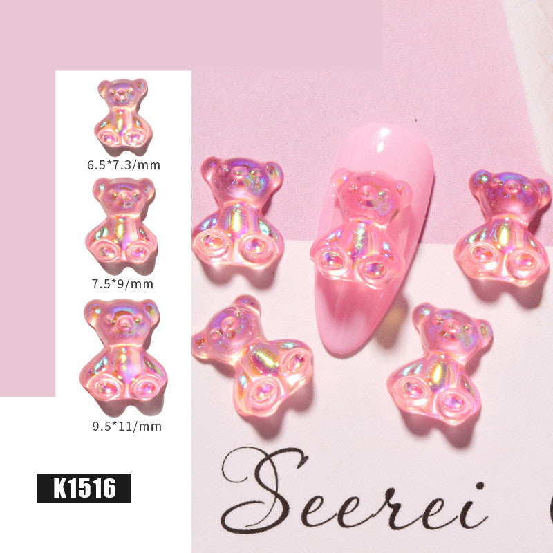 3D Cute Bear Resin Nail Art Decorations Crystal Gummy Bear Nail Glitter Jelly Ornaments - Minihomy