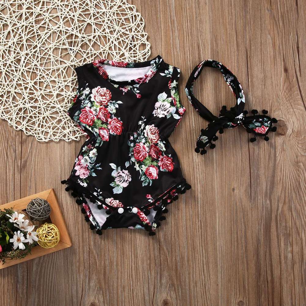 Floral Sunsuit Romper  Headband 2pc set - Minihomy