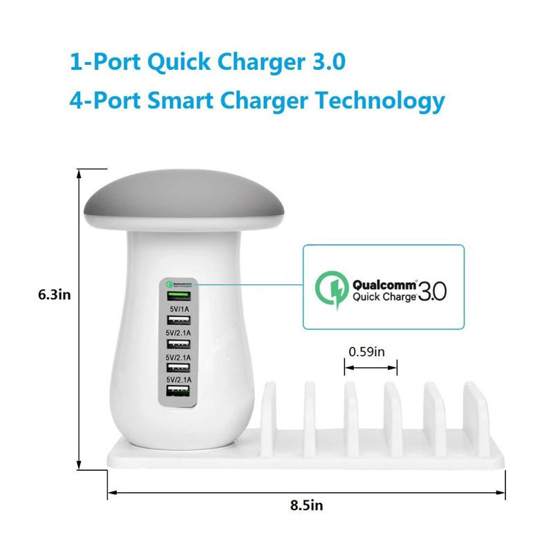 2-In-1 Multifunction Mushroom Lamp LED Lamp Holder USB Charger for Home Office Supplies - Minihomy