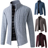 Autumn And Winter Middle-aged Men Plus Velvet Thick Knit Sweater Cardigan - Minihomy