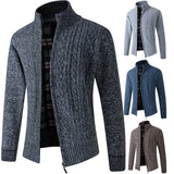 Autumn And Winter Middle-aged Men Plus Velvet Thick Knit Sweater Cardigan - Minihomy