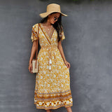 Bohemian Dress Summer Women Clothing Loose V-Neck Casual Beach Sundresses - Minihomy