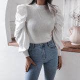 Blouse Women Puff Sleeve Knit Tops Streetwear T Shirt - Minihomy