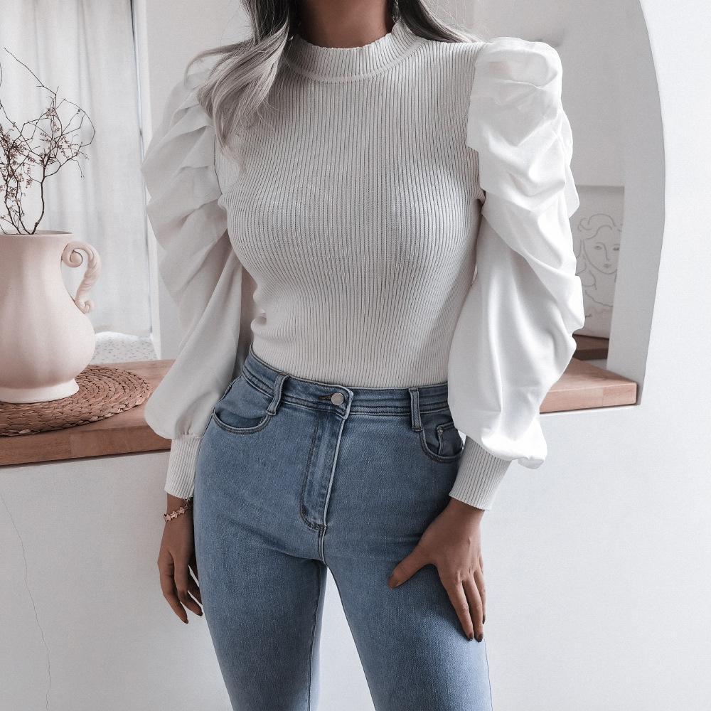 Blouse Women Puff Sleeve Knit Tops Streetwear T Shirt - Minihomy