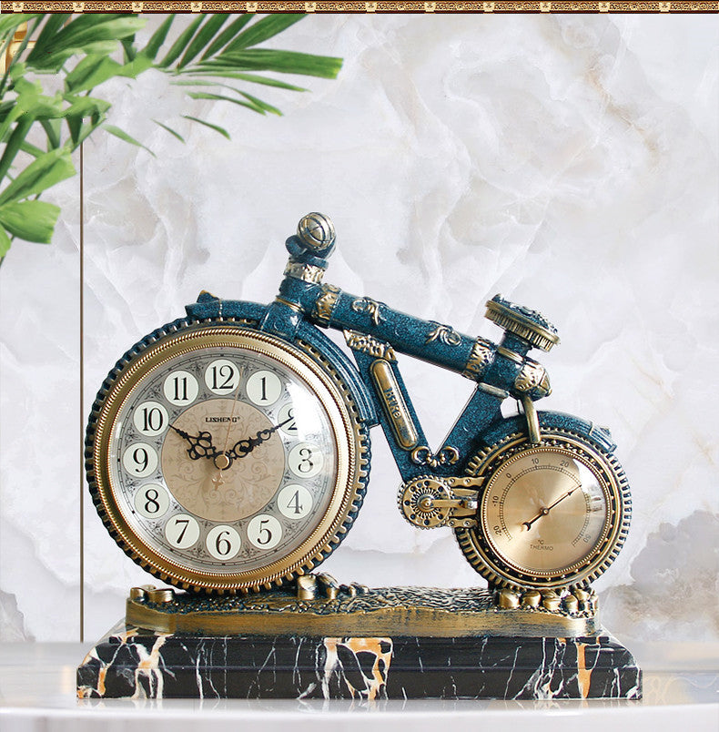 Lisheng European Clock Sitting Room Quiet Retro Clock Creative Desk Clock Decorative Clock Bicycle Ornament Quartz Clock - Minihomy