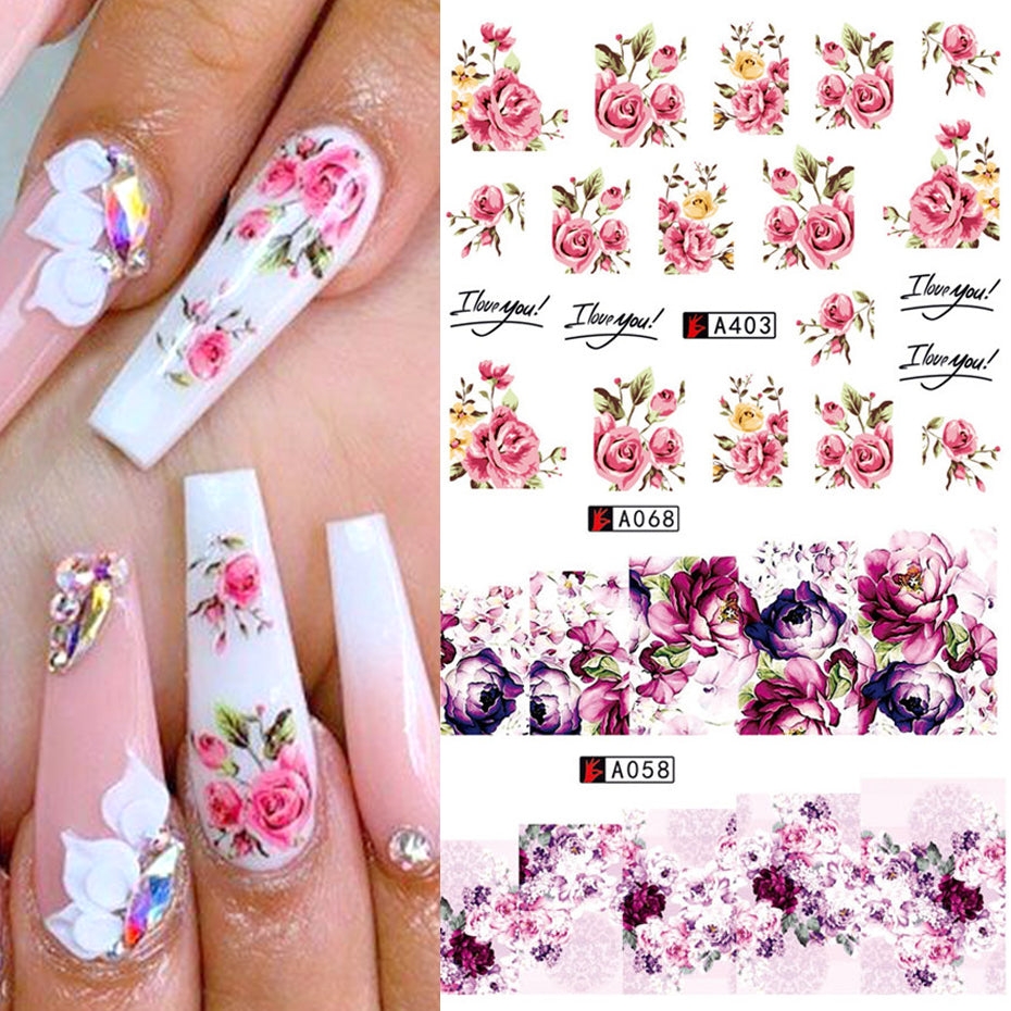 Nail Art Rose Nail Sticker Bowknot Lace Red Flower Nail Applique Eco-Friendly Nail - Minihomy