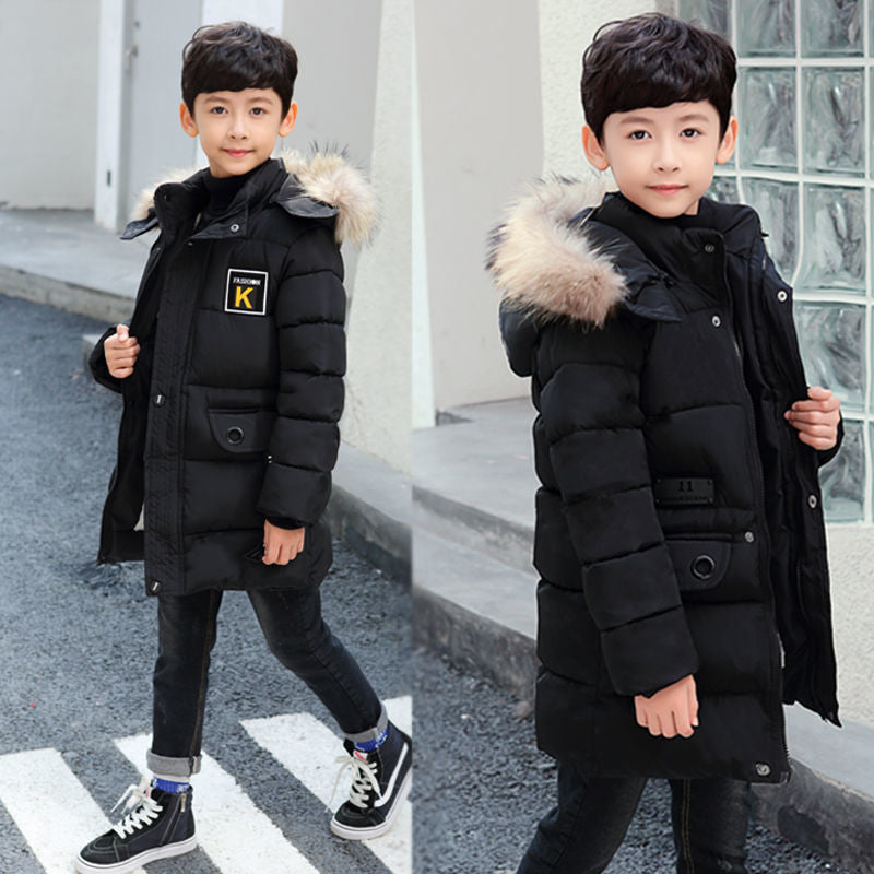 Children's Hooded Cotton Coat With Fur Collar And Cotton Quilted Jacket - Minihomy