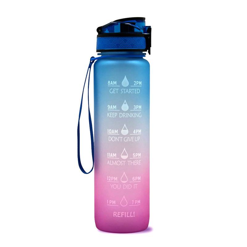 1L Tritan Water Bottle with Time Marker & Bounce Cover - Leakproof Bottle for Sports, Fitness, Cycling - Minihomy