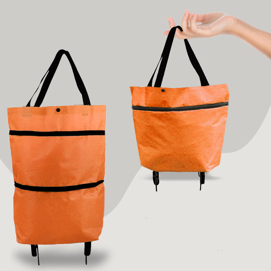 2 in 1 Foldable Shopping Cart with Wheels Premium Oxford Fabric Multifunction Shopping Bag - Minihomy