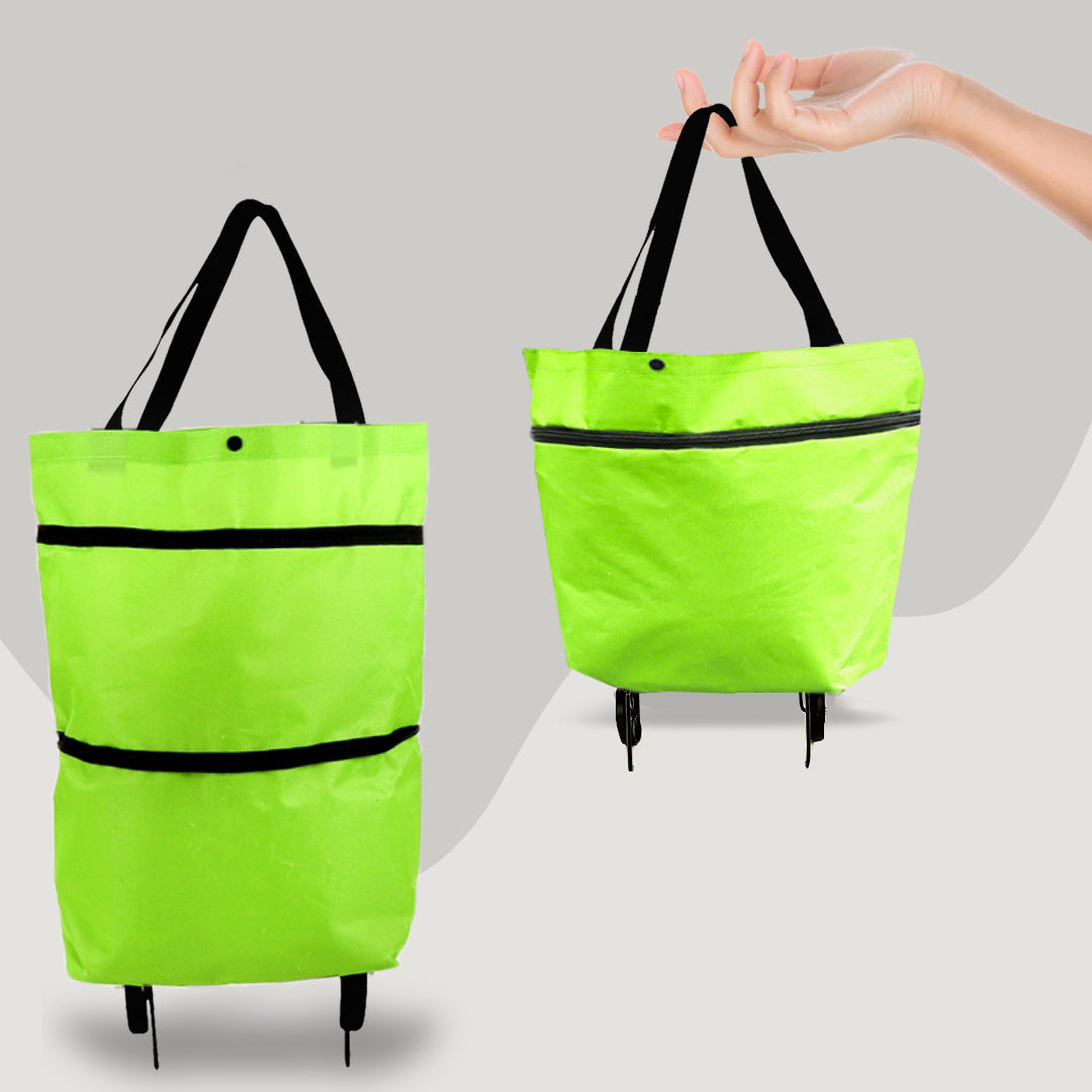 2 in 1 Foldable Shopping Cart with Wheels Premium Oxford Fabric Multifunction Shopping Bag - Minihomy