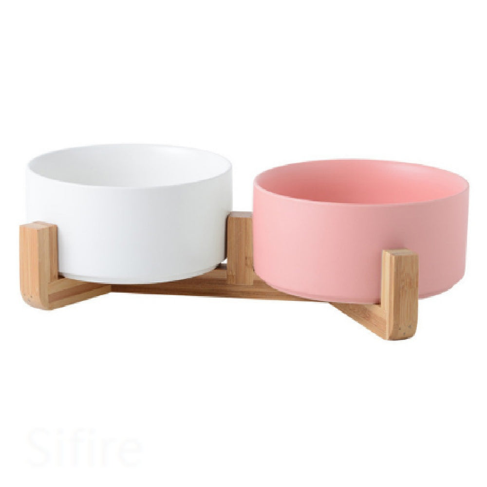 Cat & Dog Bowls, Double Ceramic Pet Food & Water Bowls, Anti-Tip Design - Minihomy