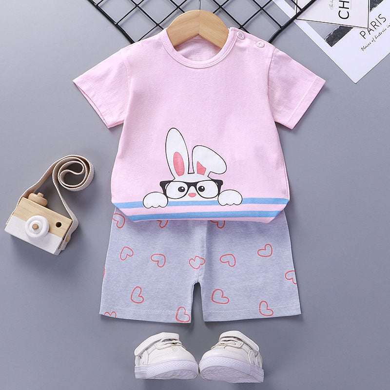 Children's Short-Sleeved Suit - Cotton Baby Summer Clothes - Minihomy