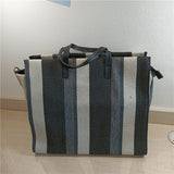 One-shoulder Striped Portable Canvas Bag Student Fashion Portable Lady Messenger Bag - Minihomy