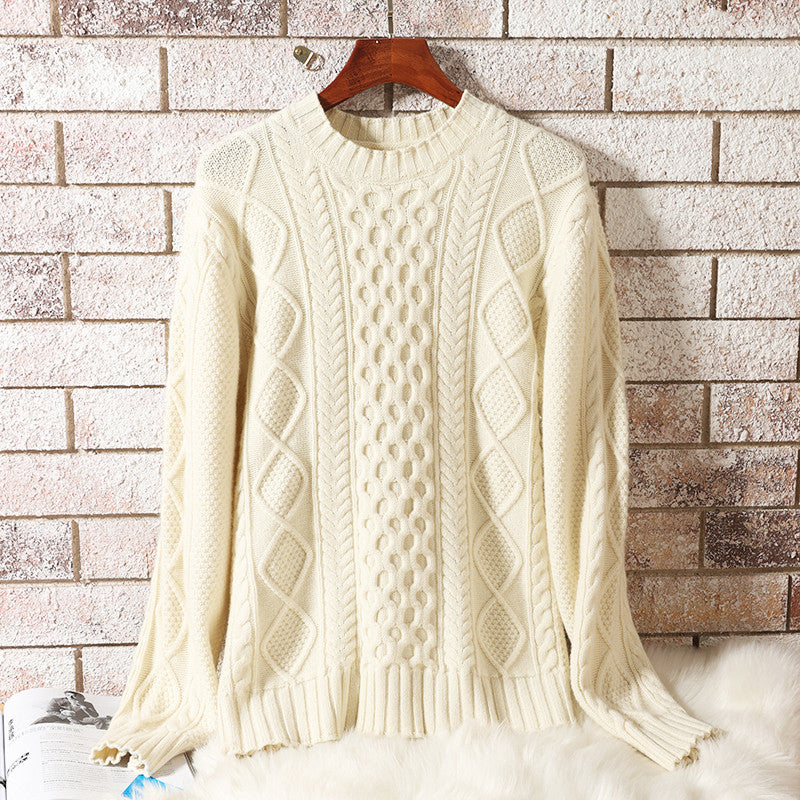 Men's Round Neck Pure Woolen Sweater: Cozy Retro Twist for Autumn & Winter - Minihomy