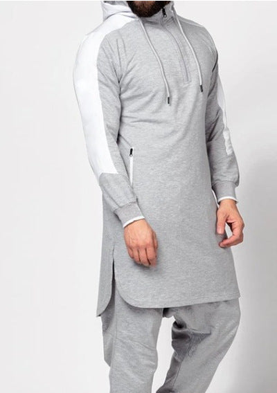 Mens Colorblock Robe Muslim Zip Pocket Sweatshirt - Minihomy