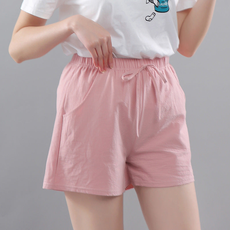 Washed Cotton Solid Color Shorts Women's Wear Loose Tight Waist Casual