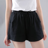 Washed Cotton Solid Color Shorts Women's Wear Loose Tight Waist Casual