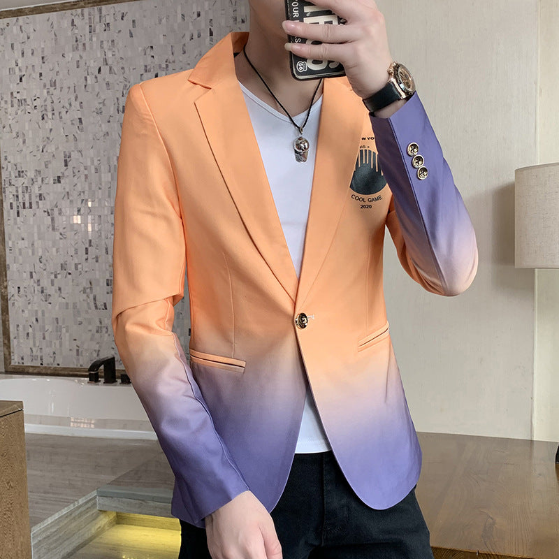 Blazer Men Gradient Suit Jacket Masculino Korean Style Slim Fit Casual Men Jacket - Minihomy