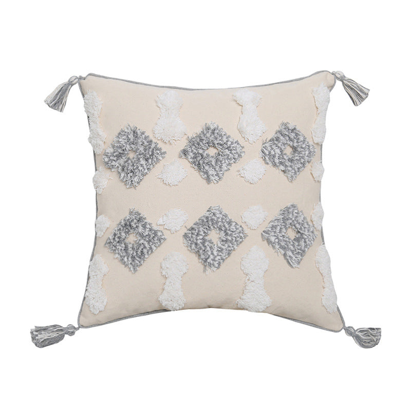 Hand-embroidered Tufted Throw Fringed Pillow Case - Minihomy