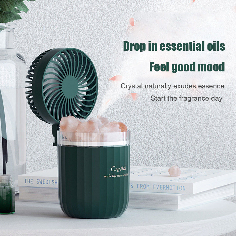 Portable Crystal Aromatherapy Humidifier - USB Wireless Aroma Essential Oil Diffuser with Adjustable Fan and Warm Light - Minihomy