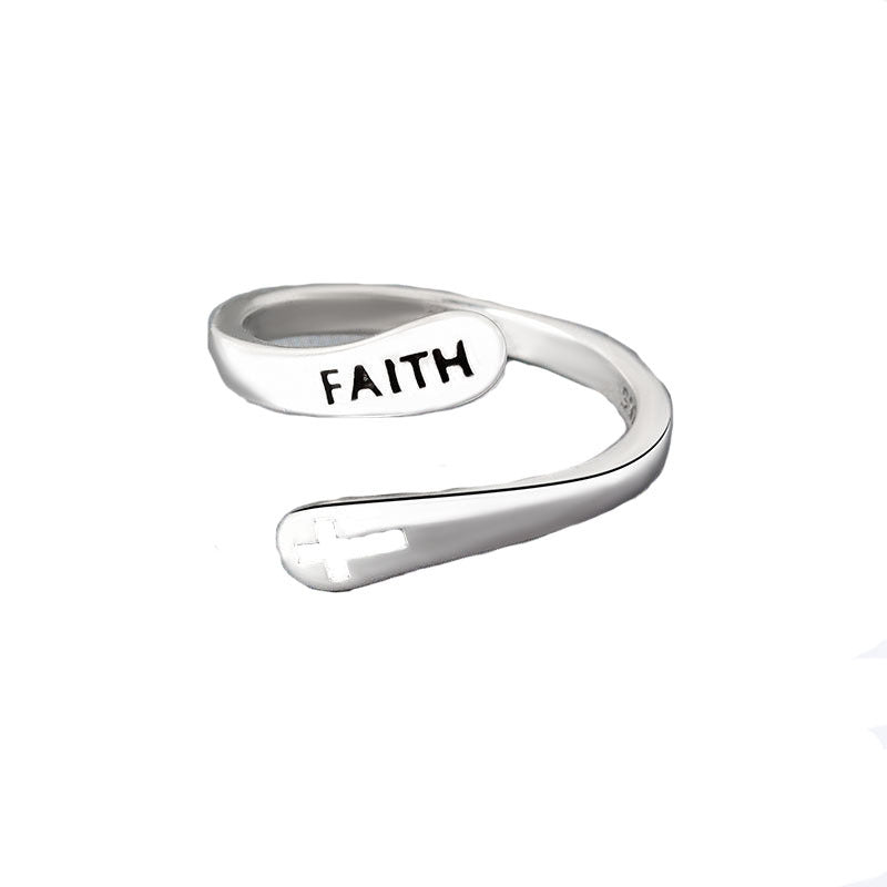 Adjustable Ring Vintage Faith Letters Cross Opening Adjustable Rings For Women Men - Minihomy