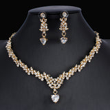 Golden Zircon Jewelry Set Bridal Necklace Earrings Wedding Two-piece Set - Minihomy