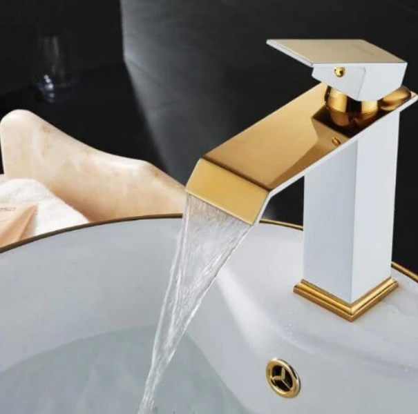 All Copper Hot And Cold Water Waterfall Black And White Paint Golden Basin Art Faucet - Minihomy