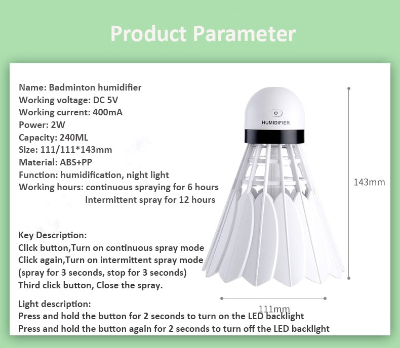 Badminton Mini humidifier - Minihomy