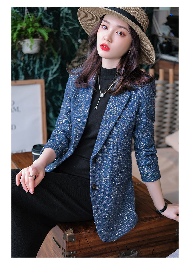 Plaid Suit Jacket Women's Woolen Top - Minihomy