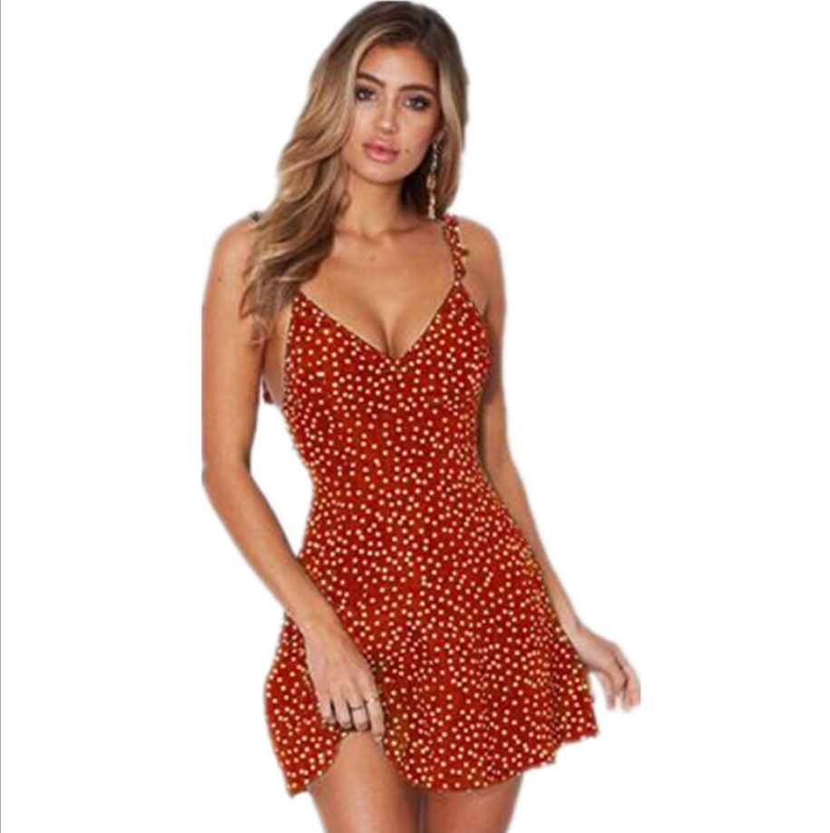 Polka-dot Strappy Dress Women Summer Beach Sundress - Minihomy