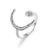 Moon And Star Opening Rings: Fashionable Rhinestone Jewelry - Minihomy