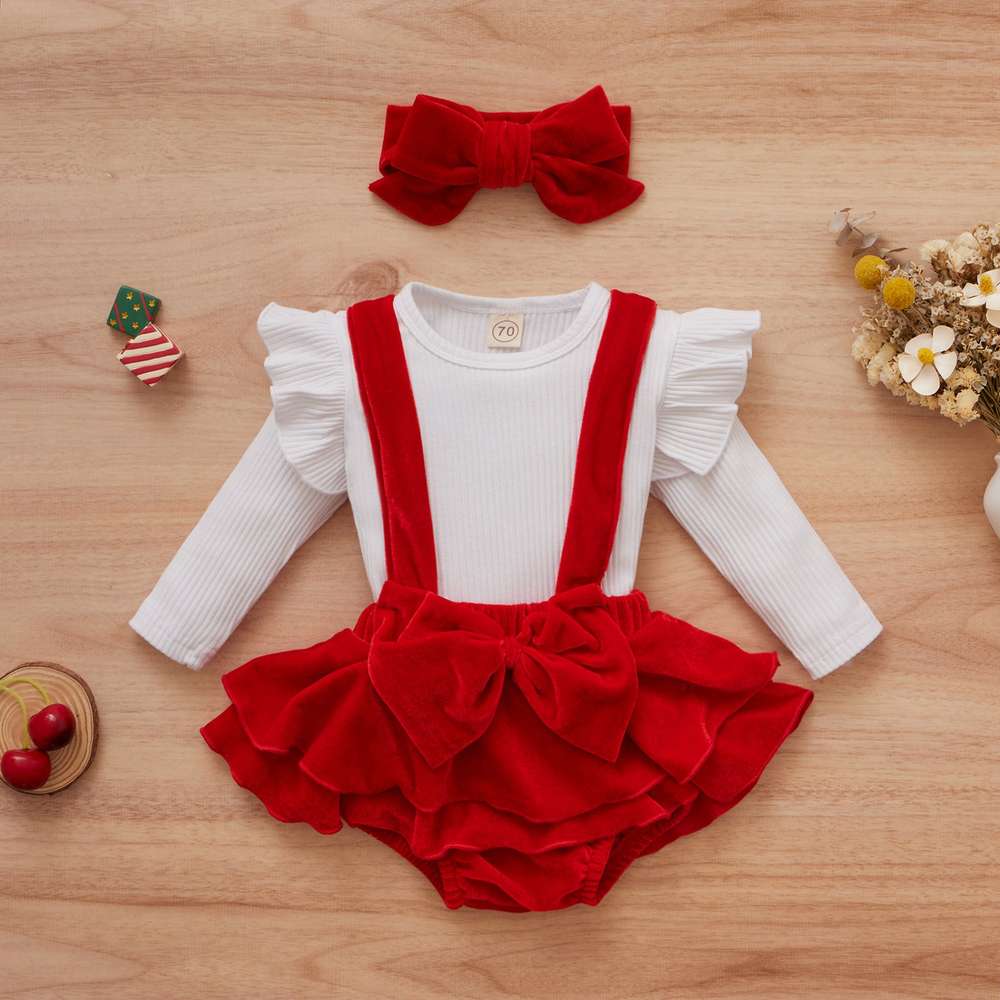 Christmas Girls Long-sleeved Blouse And Skirt Suit - Minihomy