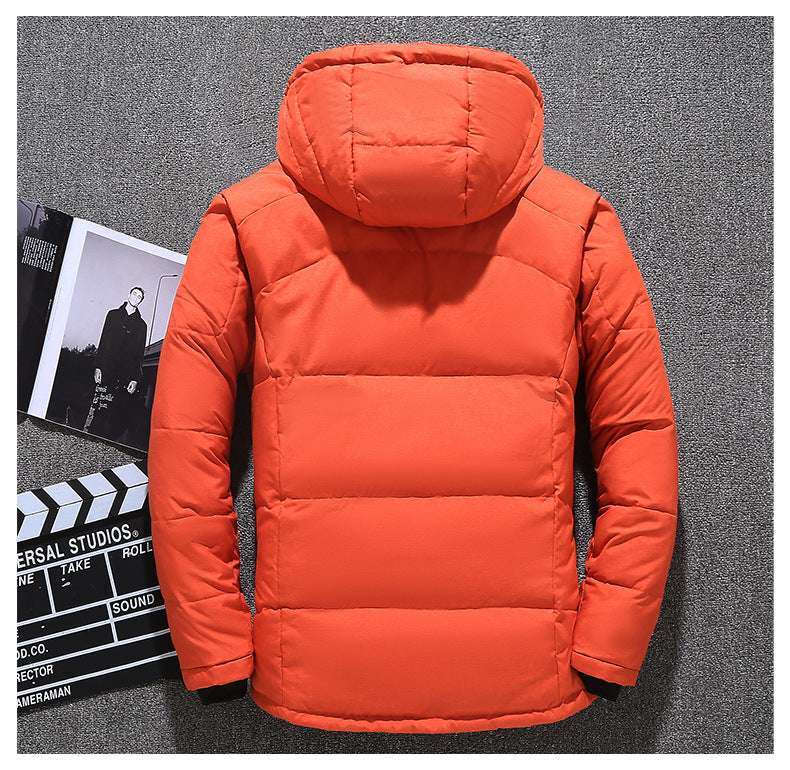 Men's Short Winter Thick White Down Hooded Jacket Multi-pocket Outdoor Set - Minihomy