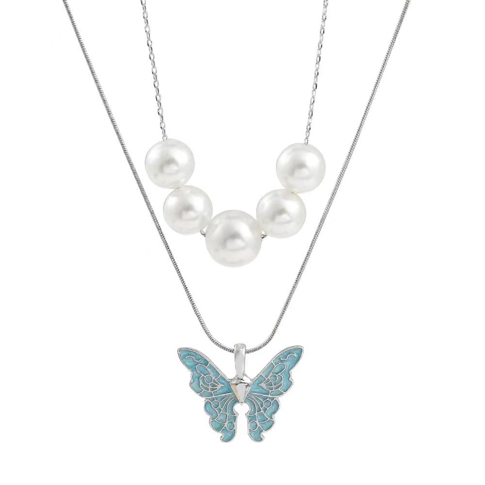 Butterfly Necklace Pearl Double Strand: Elegant European-American Style - Minihomy