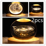 LED Night Light Galaxy Crystal Ball Table Lamp - 3D Planet Moon Lamp for Bedroom Home Decor - Minihomy