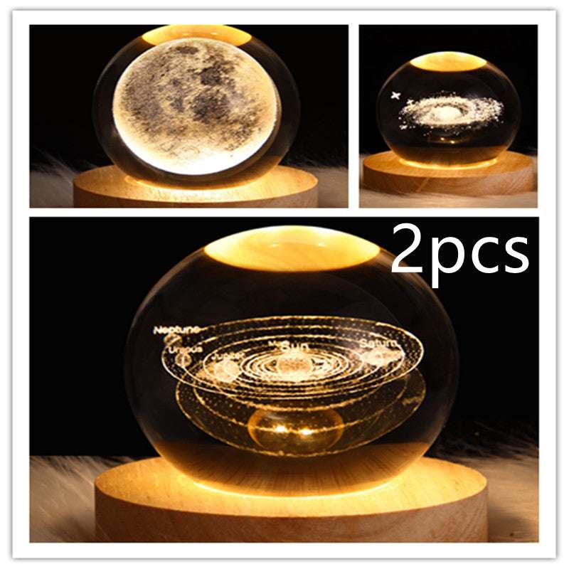 LED Night Light Galaxy Crystal Ball Table Lamp - 3D Planet Moon Lamp for Bedroom Home Decor - Minihomy