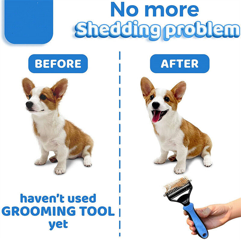 Pet Grooming Brush Deshedding Tool for Dogs and Cats - Dual-Sided Undercoat Rake & Fur Remover - Minihomy