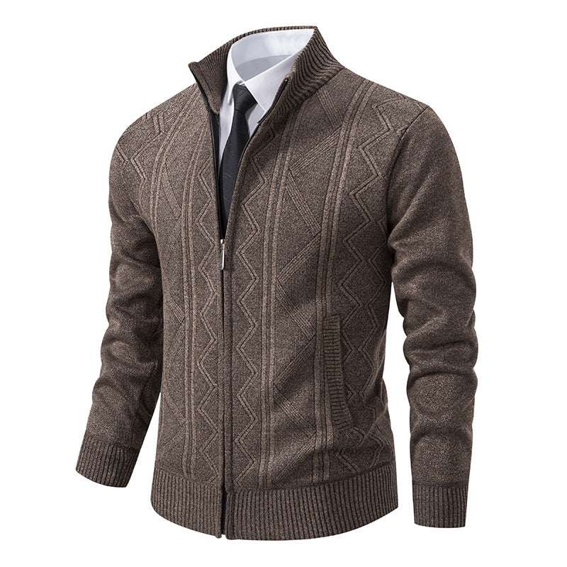 Fall Winter Men Woolen Sweater Men's Cardigan Coat Stand Collar - Minihomy